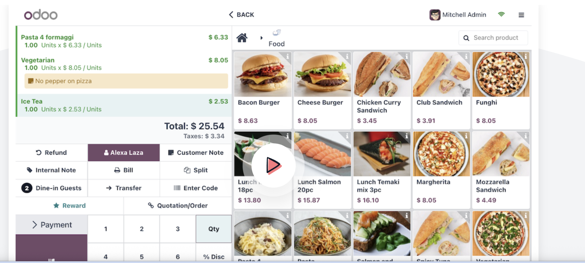 Food ordering website homepage